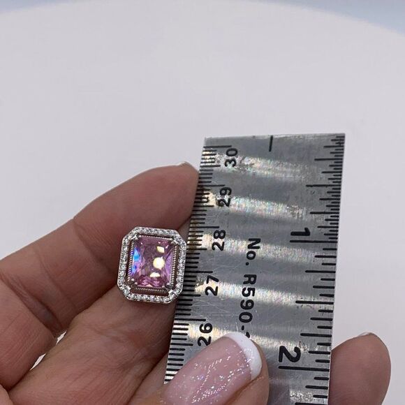 Ring, NWOT, solid 925, pink topaz, halo, sz 6 and 9, feminine, classic, - Picture 5 of 15